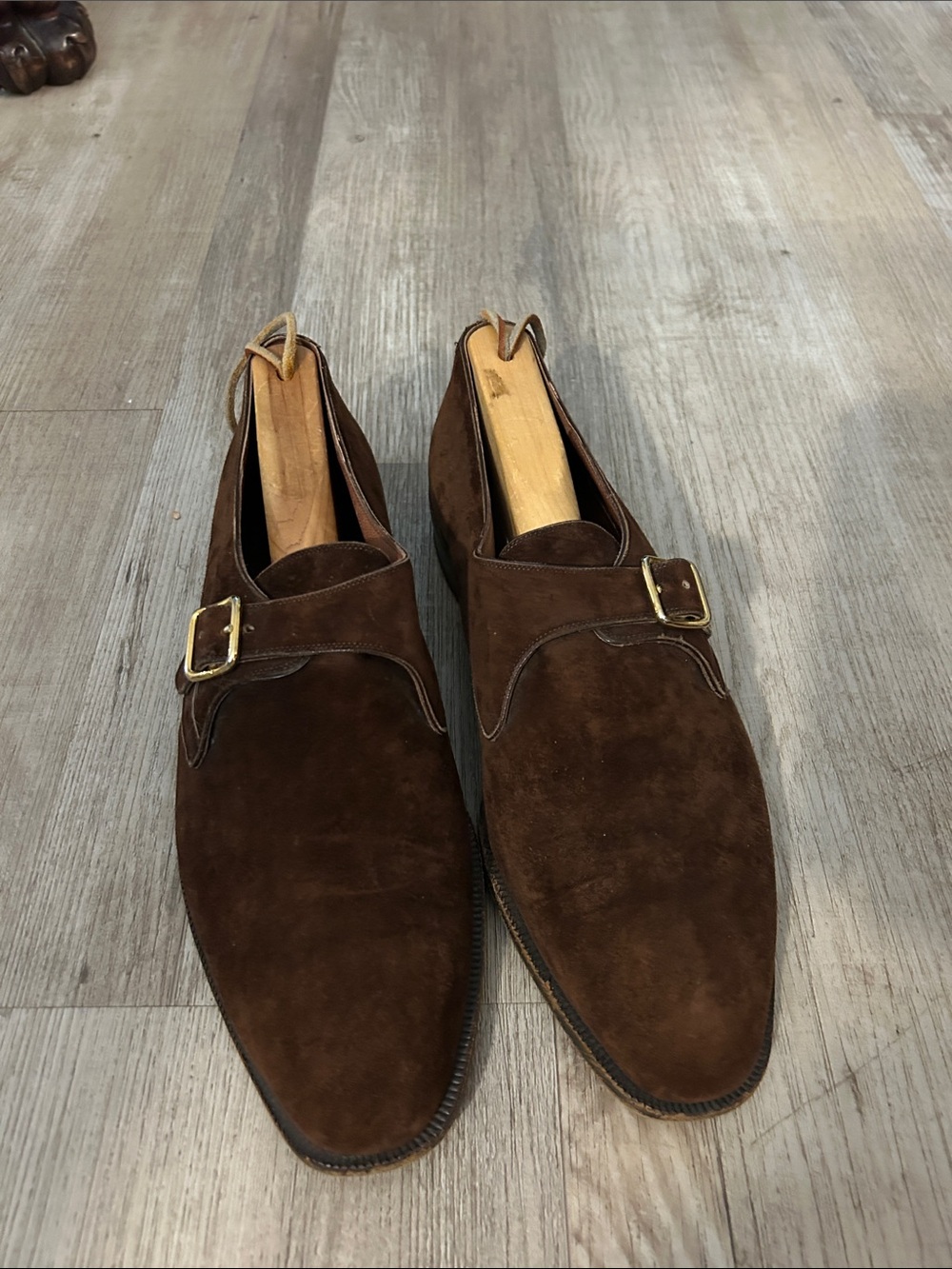 Men's Brown Suede Single Monk Strap Dress Shoes